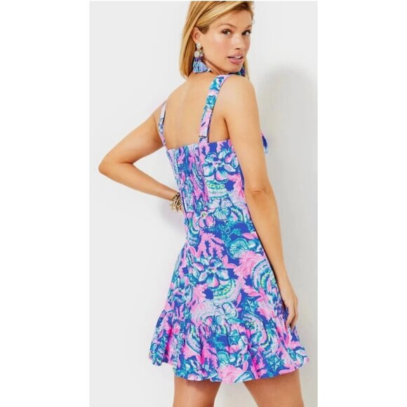 EUC Lilly Pulitzer Pink and Blue Floral Romper Mini Dress, Size 2 - Picture 5 of 16